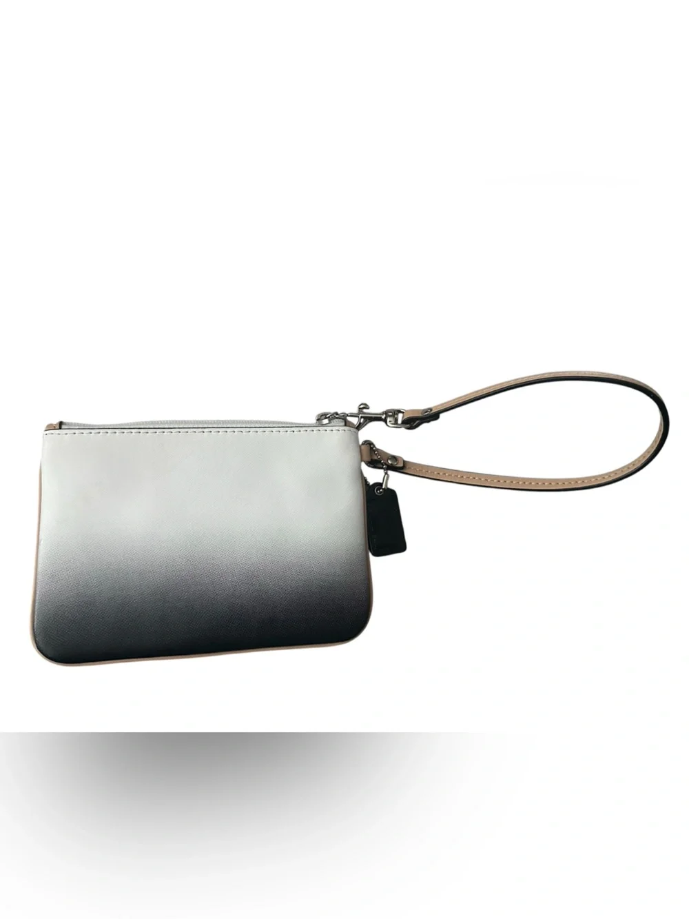 Coach Ombre Black to White Leather Wristlet with Tan Strap